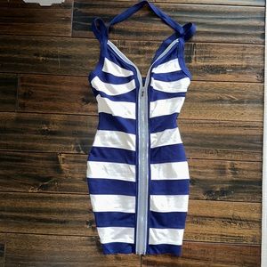 Navy & white halter zipper dress